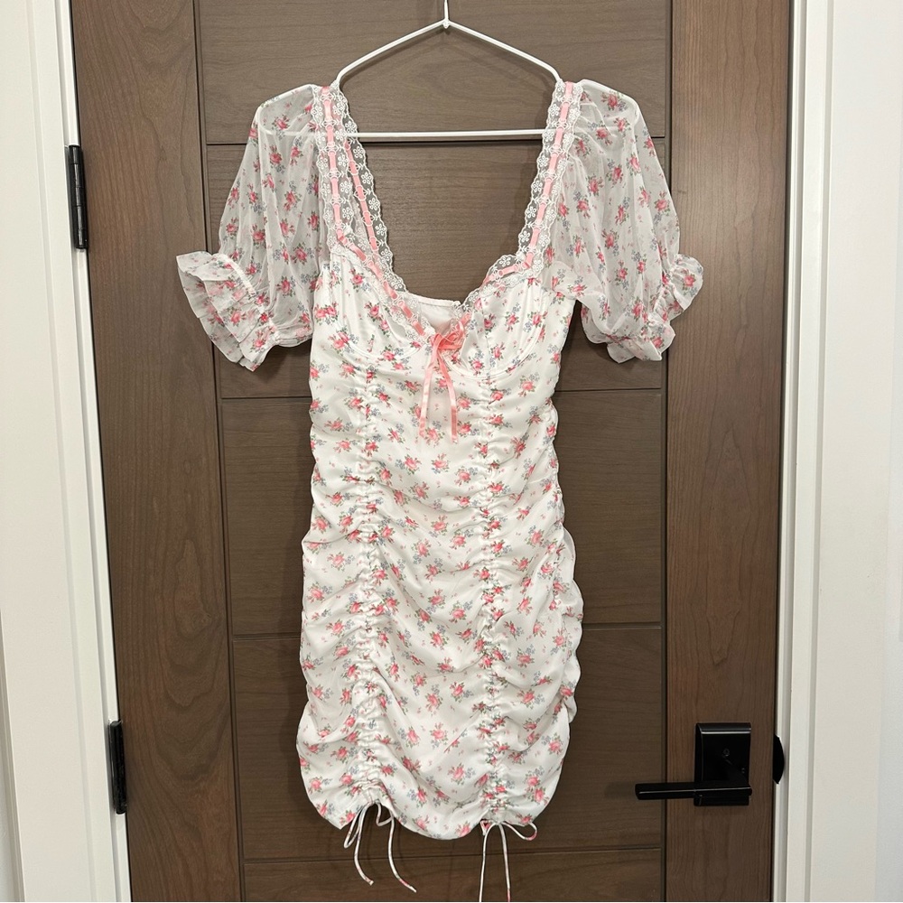 For Love and Lemons Robin Floral Pink and White Ruched Slip Dress XS Unworn